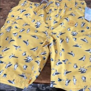 Cat & Jack Swim Trunks Yellow and White Vibrant Bird Print